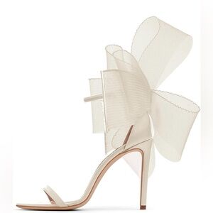 Glamorous asymmetrical bow open toe stilettos beige 8.5 NEW whimsical feminine